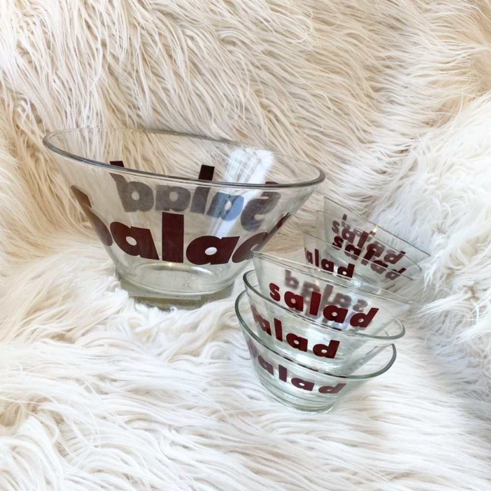 Wheaton Glass Large Salad Bowl and 6 Small Bowls